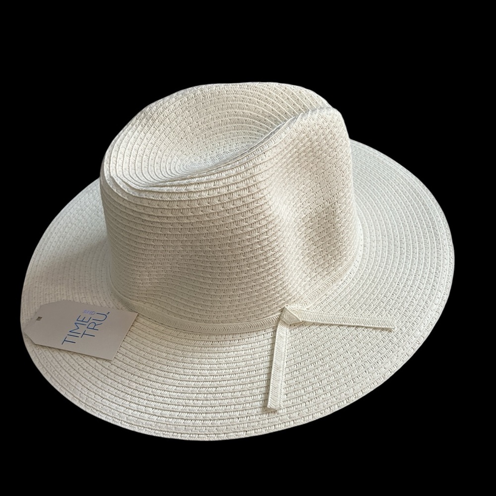 Time and Tru Women's Fedora White Hat Packable with Adjustable Band One Size